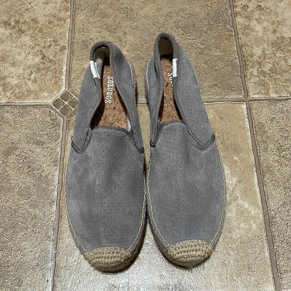 Soludos Gray Leather Upper Flats Size 6.5
